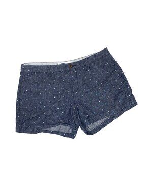 Old Navy Jean Shorts Womens 10 Polka Dot Chambray Flat Front Cotton Linen Blend
